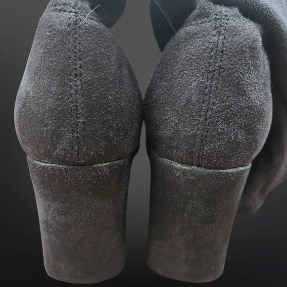 Vintage 90s Y2K Black Chunky Heel Knee High Boots US Size 8 Stretchy Faux Suede - Picture 9 of 13